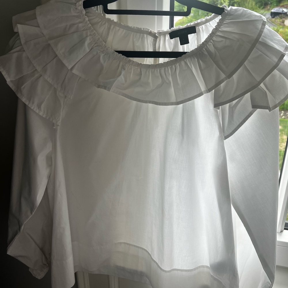 J. Crew Elegant White Ruffled Women's Top size L